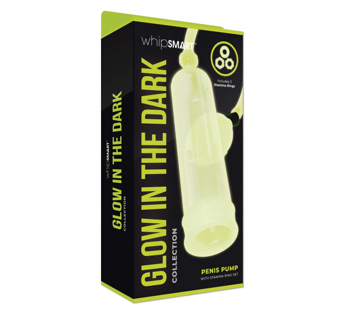 Помпа для члена светящаяся в темноте Whipsmart Glow In The Dark 3 кольца в комплекте, 23.5 см