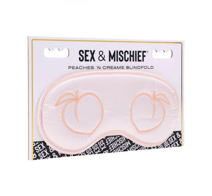 Повязка на глаза кремовая Sex & Mischief с вышивкой в виде персиков