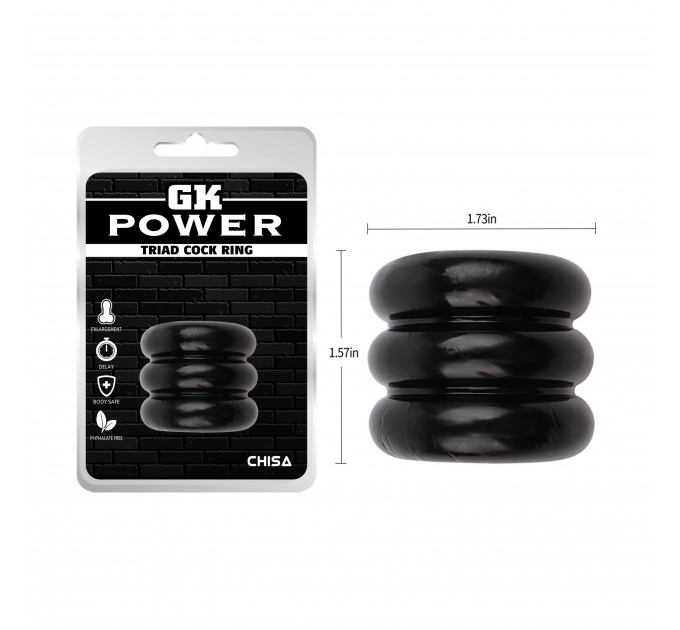 Широкое эрекционное кольцо из трех ярусов Chisa GK Power Triad Cock Ring, черное