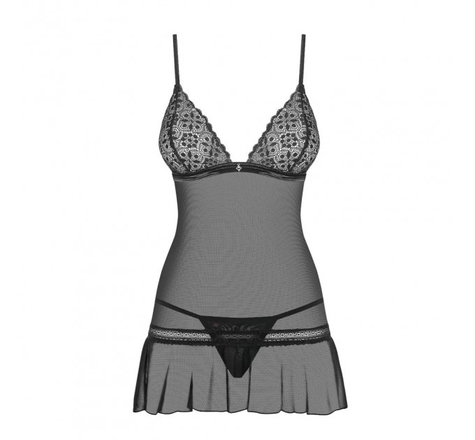 Сорочка эротическая полупрозрачная Obsessive Shibu Chemise черная, L/XL
