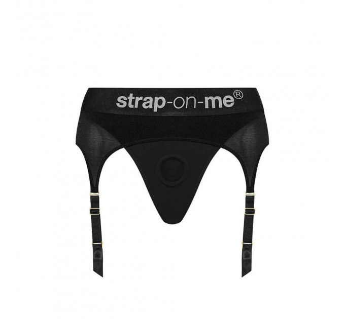 Труси для страпону Strap-On-Me з підв'язками для панчох, чорні, XL