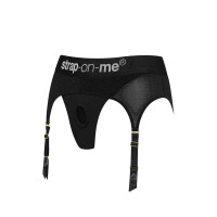 Труси для страпону Strap-On-Me з підв'язками для панчох, чорні, XL