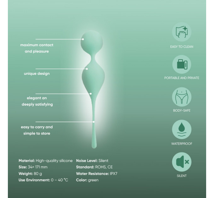 Вагинальные шарики Sweet Em на мягком соединении, бирюзовые,17 х 3.3 см