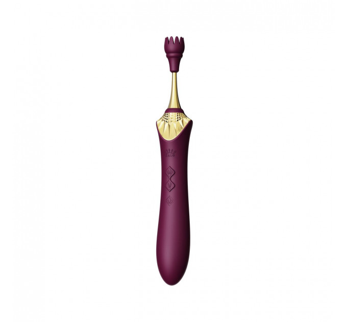 Вибратор двухсторонний универсальный ZALO BESS 2 Velvet Purple с 4 насадками и нагревом, фиолетовый