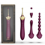 Вибратор двухсторонний универсальный ZALO BESS 2 Velvet Purple с 4 насадками и нагревом, фиолетовый