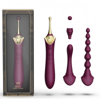 Вибратор двухсторонний универсальный ZALO BESS 2 Velvet Purple с 4 насадками и нагревом, фиолетовый