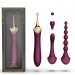 Вибратор двухсторонний универсальный ZALO BESS 2 Velvet Purple с 4 насадками и нагревом, фиолетовый