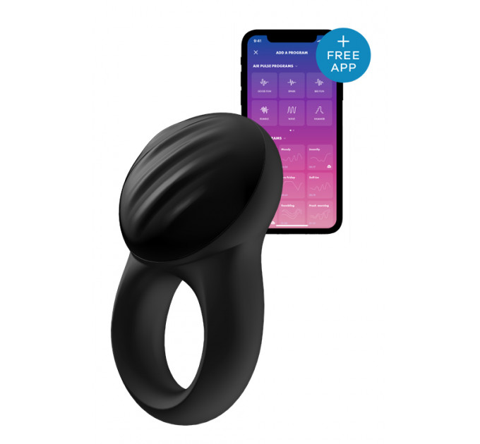 Кільце ерекційне Satisfyer SIGNET RING із підключенням до додатку, чорне