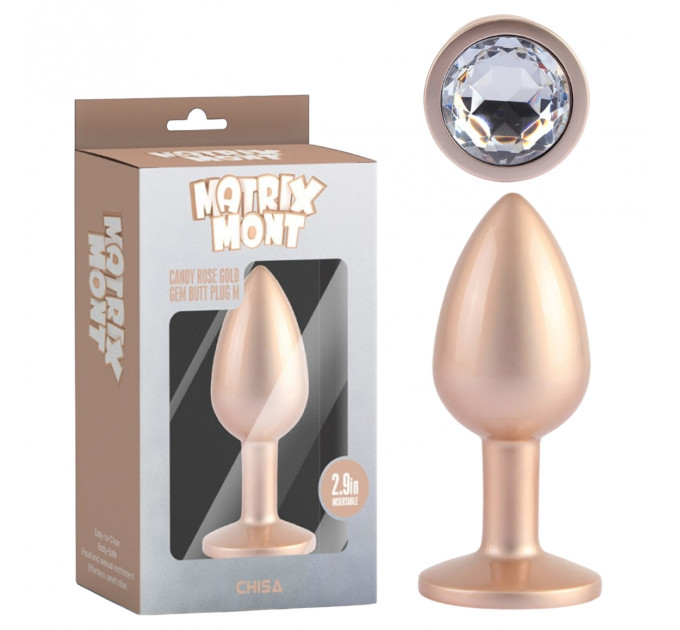 Анальна пробка золото рожеве CHISA MATRIX MONT з перламутром і білим каменем, розмір M