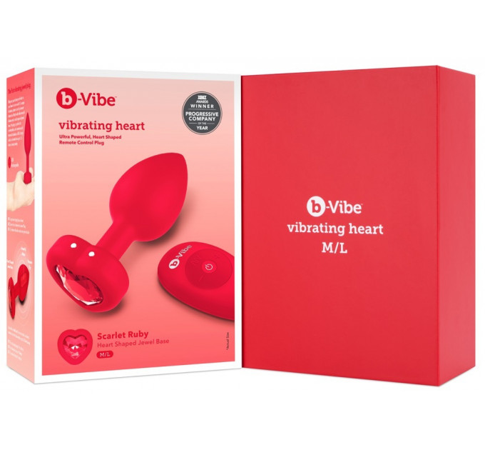 Анальная пробка с вибрацией и пультом управления B-Vibe Vibrating Heart Plug M/L Red