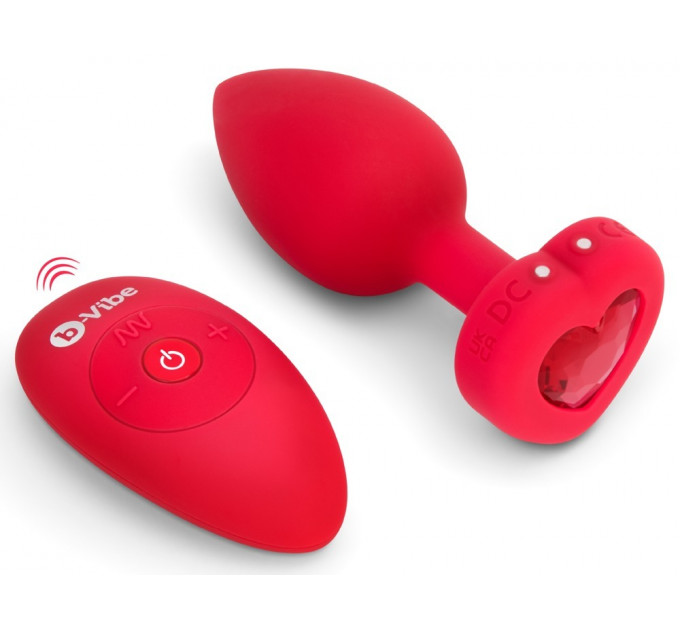 Анальная пробка с вибрацией и пультом управления B-Vibe Vibrating Heart Plug M/L Red