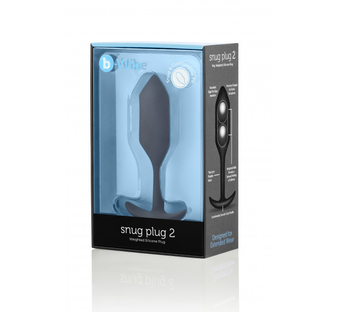 Анальная пробка со смещенным центром тяжести B-Vibe Snug Plug 2, силиконовая, черная