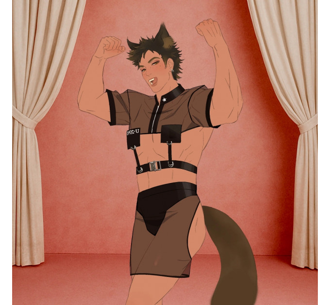 Анальна вібропробка з ротацією UPKO з натуральним лисячим хвостом і пультом, коричневий, 6,6 х 3 см