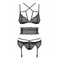 Комплект белья с множеством бретелей Obsessive Frivolla, черный, S/M