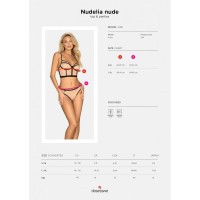 Комплект Obsessive Nudelia бюстье с трусиками, бежевый с черным, S/M