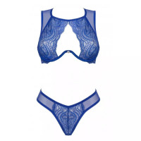 Комплект сексального белья XS/S Giselia Obsessive с кружевом синий