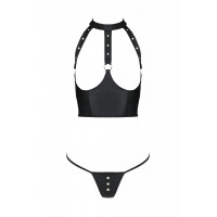 Комплект из эко-кожи с открытой грудью S/M black GENEVIA SET WITH OPEN BRA- Passion