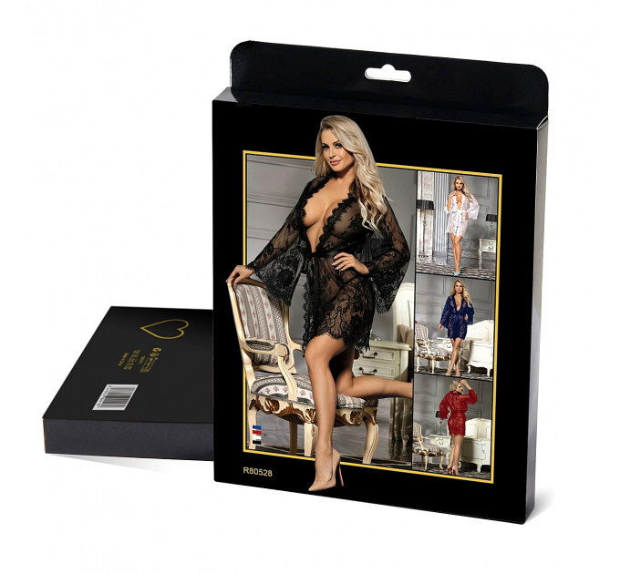 Кружевной халат Star Night с поясом и стрингами, белый, XS-S