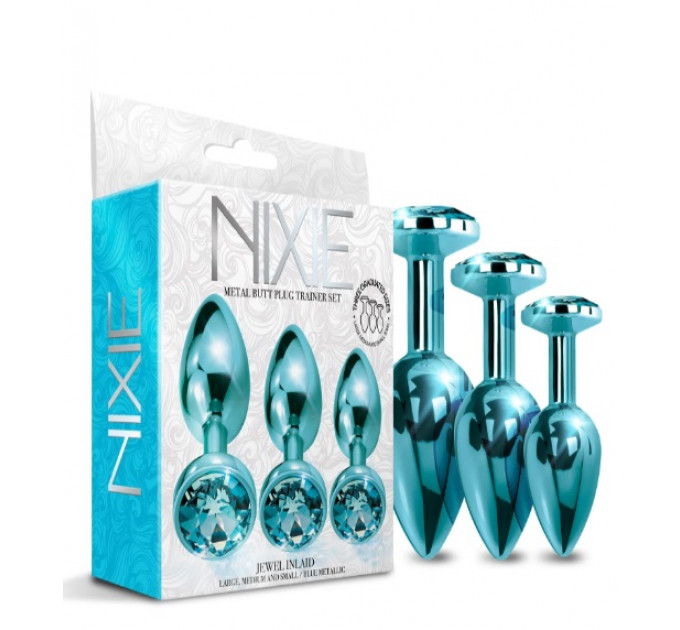 Набор анальных пробок Global Novelties NIXIE METAL BUTT PLUG TRAINER SET, BLUE METALLIC