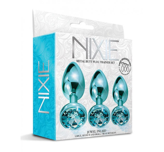 Набор анальных пробок Global Novelties NIXIE METAL BUTT PLUG TRAINER SET, BLUE METALLIC