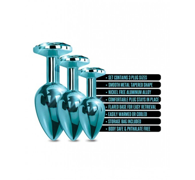Набор анальных пробок Global Novelties NIXIE METAL BUTT PLUG TRAINER SET, BLUE METALLIC