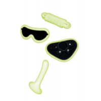 Набор БДСМ люминесцентный Whipsmart Glow In The Dark страпон, маска на глаза и веревка