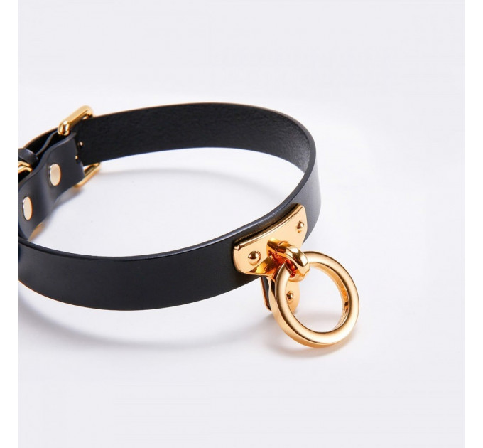 Нашийник-чокер з кільцем, італійська шкіра Leather Cosplay Choker UPKO, розмір L
