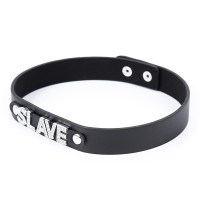 Нашийник з написом SLAVE зі страз DS Fetish, шкірозамінник, чорний