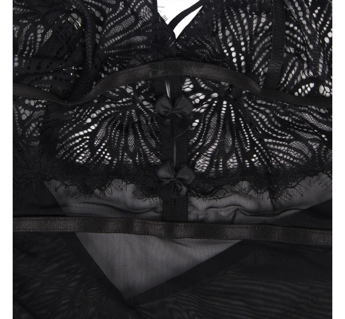 Пеньюар з трусиками Star Night з мереживом на топі та спідниці, чорний, XS-S