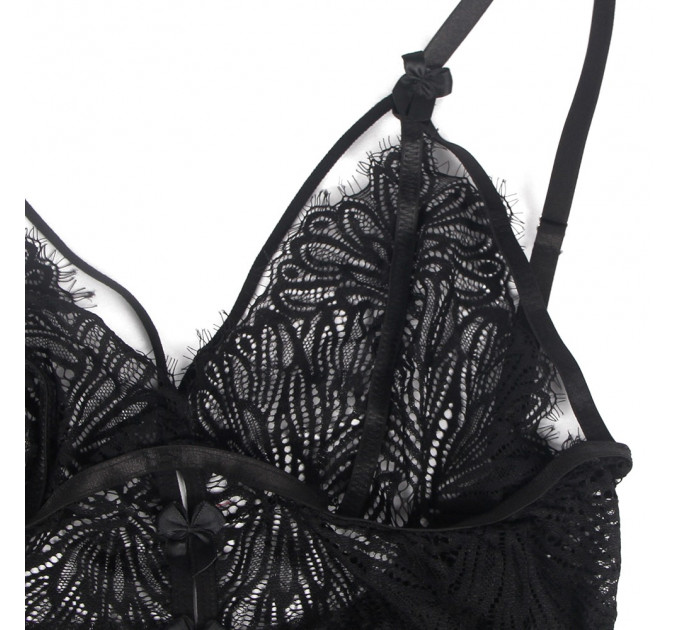 Пеньюар з трусиками Star Night з мереживом на топі та спідниці, чорний, XS-S