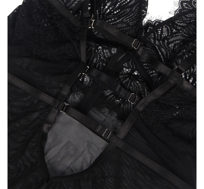 Пеньюар з трусиками Star Night з мереживом на топі та спідниці, чорний, XS-S