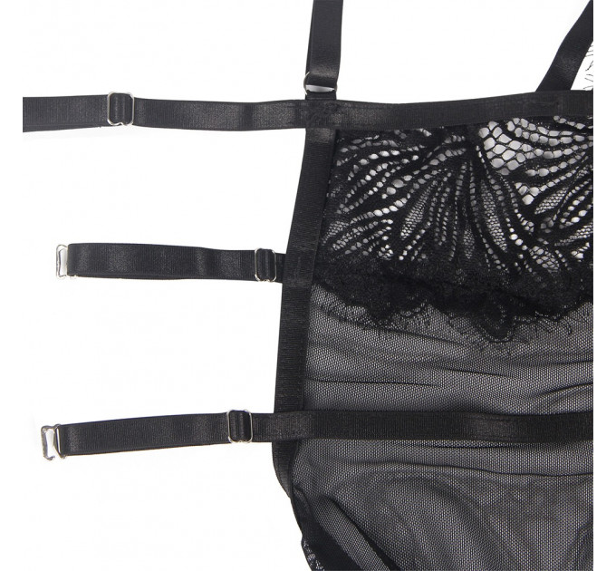 Пеньюар з трусиками Star Night з мереживом на топі та спідниці, чорний, XS-S