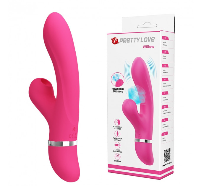 Вибратор-кролик для точки G PRETTY LOVE Willow с вакуумным стимулятором, 20.4 х 3.5 см