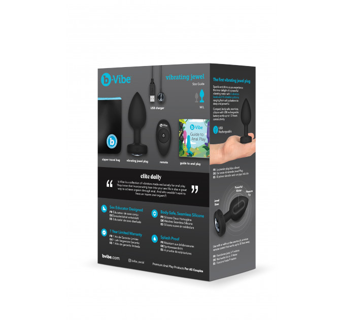 Анальная пробка с камнем с вибрацией M/L B-Vibe с дистанционным пультом управления, черная