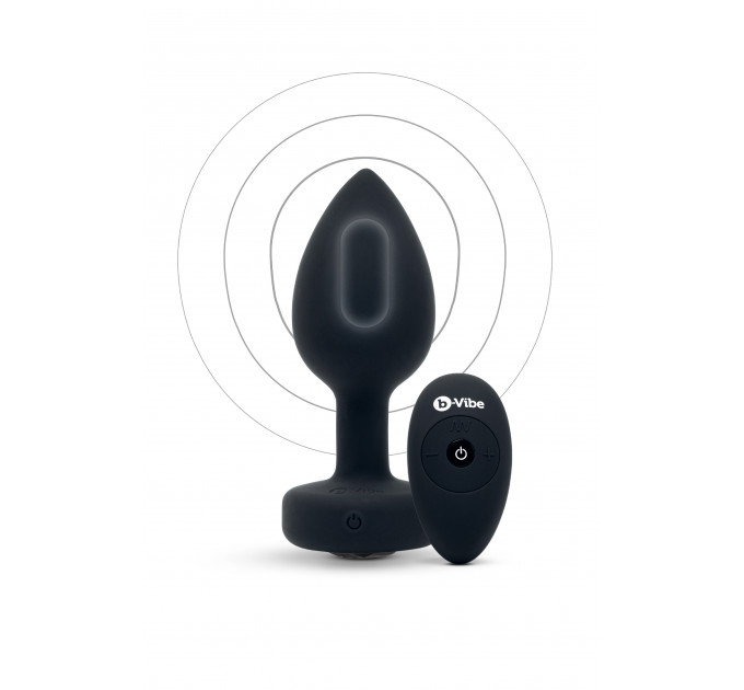 Анальная пробка с камнем с вибрацией M/L B-Vibe с дистанционным пультом управления, черная