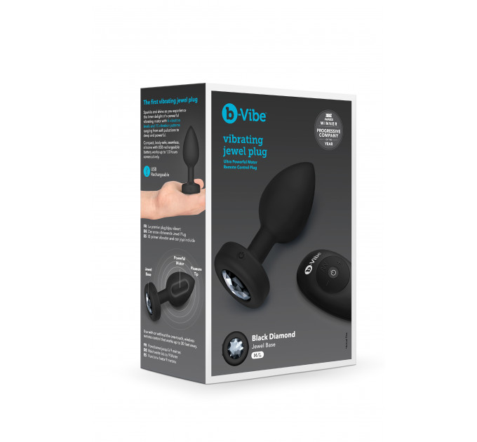 Анальная пробка с камнем с вибрацией M/L B-Vibe с дистанционным пультом управления, черная