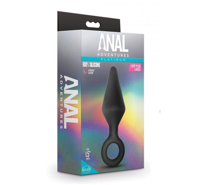 Анальная пробка с кольцом-стоппером L Anal Adventures Blush, силиконовая, черная, 13.3 х 3.8 см