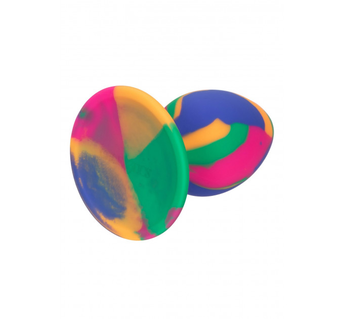 Анальная пробка силиконовая CalExotics Cheeky Tie-Dye Plug, разноцветная, Medium