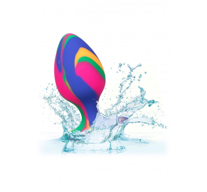 Анальная пробка силиконовая CalExotics Cheeky Tie-Dye Plug, разноцветная, Medium