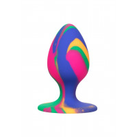 Анальная пробка силиконовая CalExotics Cheeky Tie-Dye Plug, разноцветная, Medium