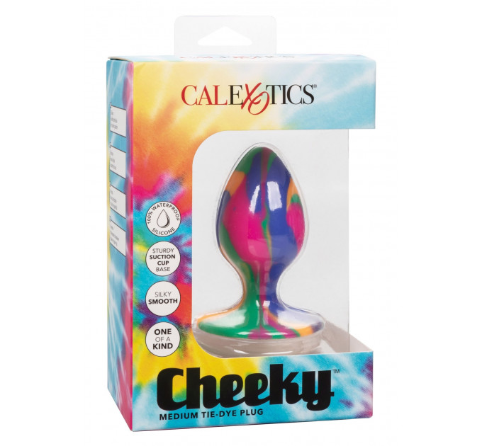 Анальная пробка силиконовая CalExotics Cheeky Tie-Dye Plug, разноцветная, Medium