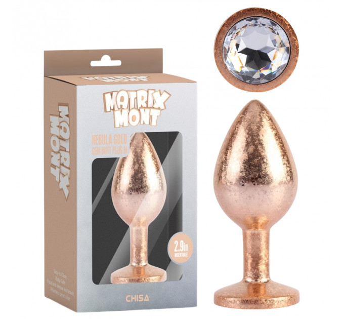 Анальна пробка золота поталь CHISA MATRIX MONT з білим каменем, розмір M