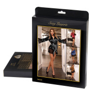 Халат з мереживом Star Night з поясом та стрінгами, червоно-чорний, XS-S