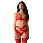 Комплект білизни з вишивкою Cupide Desir та поясом для панчох, червоний, S/M