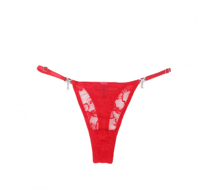 Мереживні стрінги StarNight з прикрасою стразами, червоні, S