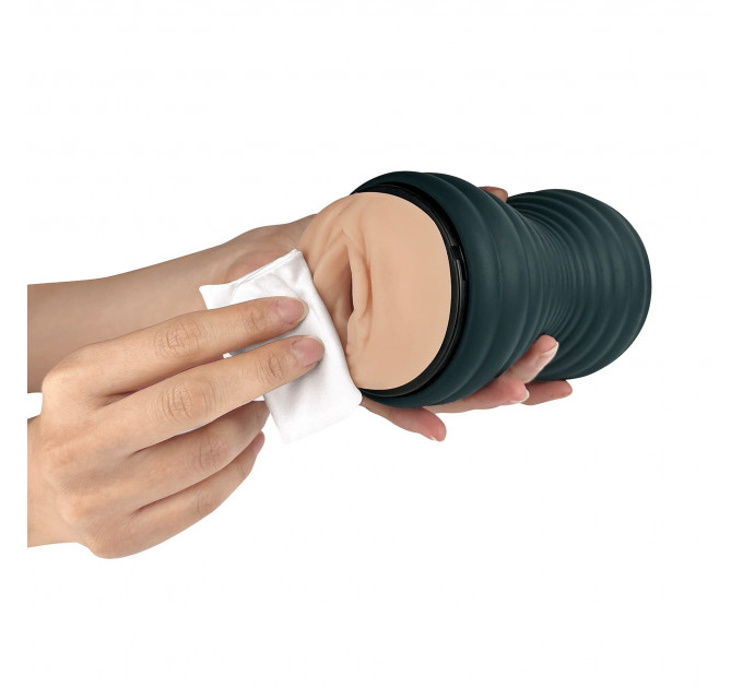 Мастурбатор вагина из киберкожи Adrien Lastic Siltex Ultra, бежевый в серой колбе