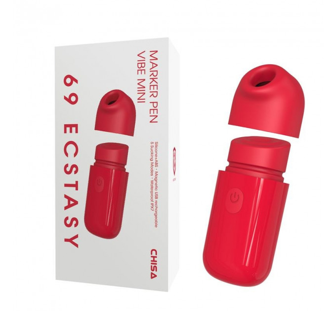 Міні вібратор Chisa 69 ECSTASY Marker Pen з вакуумною стимуляцією клітора, червоний
