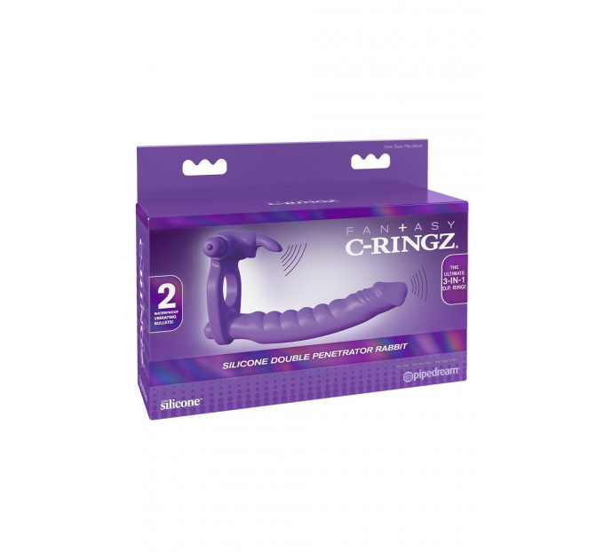 Насадка на член для двойного проникновения с вибрацией Pipedream, фиолетовая, 19.5 х 2.7 см