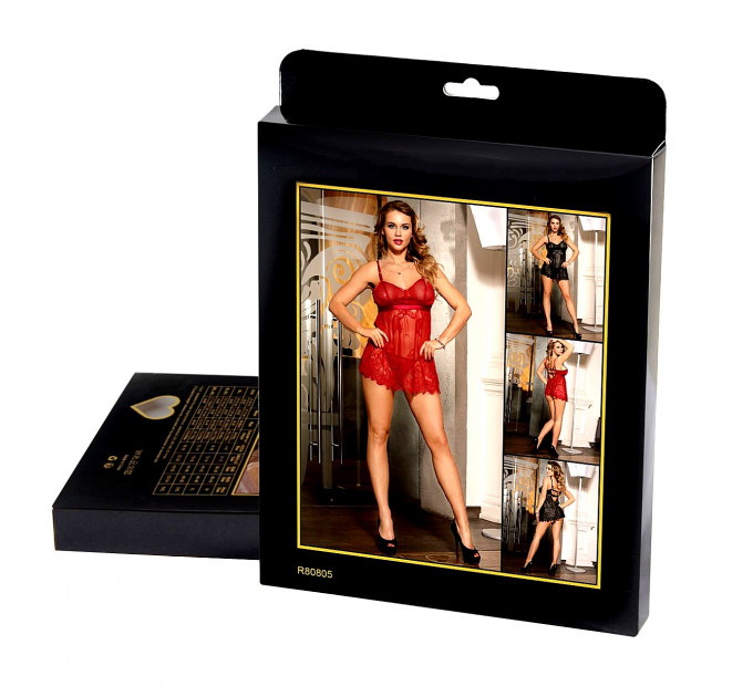 Пеньюар з трусиками Star Night з мереживом, чорний, XS-S