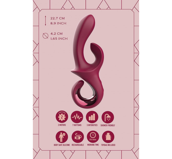 Вибратор-кролик Dreamtoys Glam Duo Vibrator с ручкой крючком, 22.7 х 4.2 см